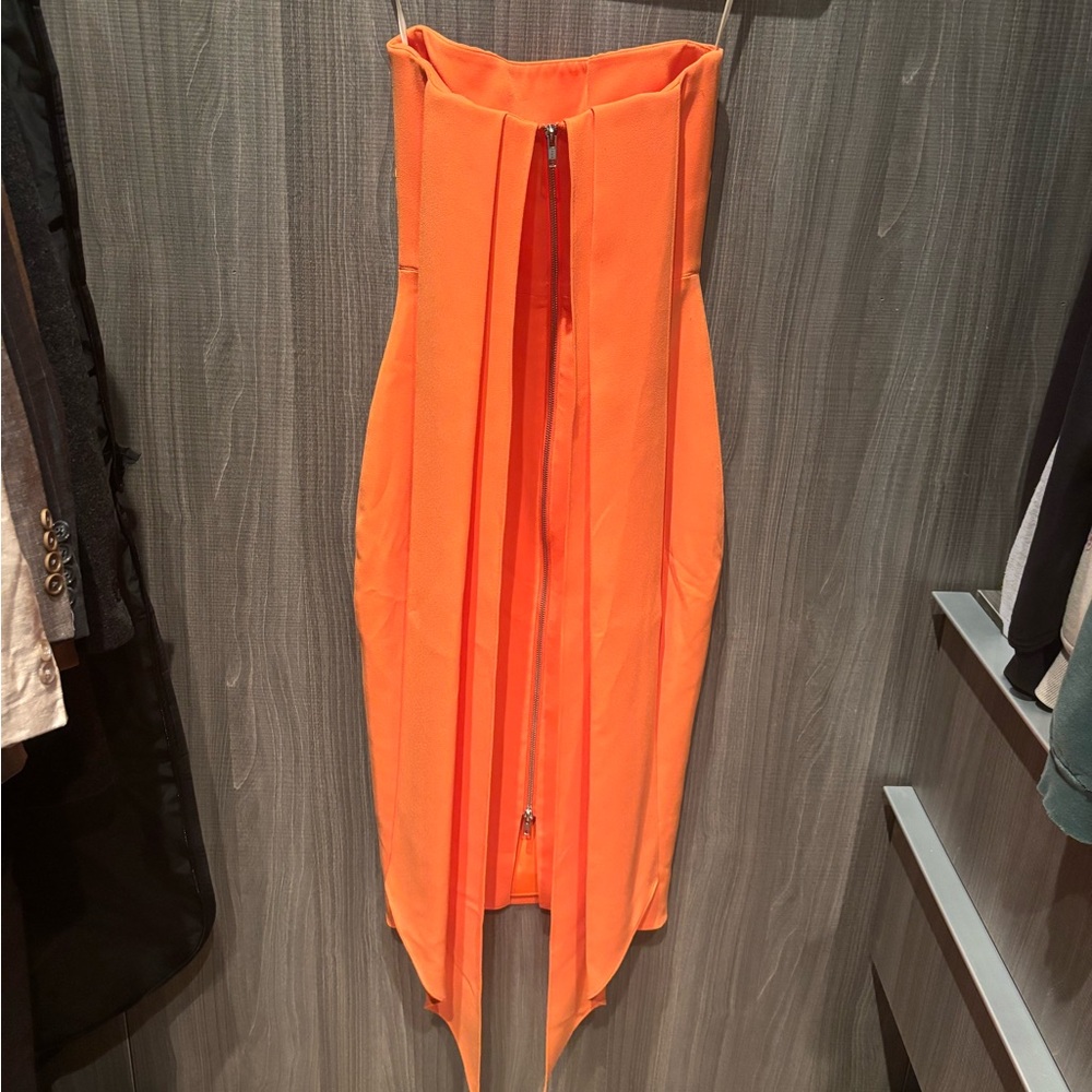 Alex Perry Hall Orange Strapless Crepe Cocktail Midi Dress Draped Gown - Picture 5 of 9